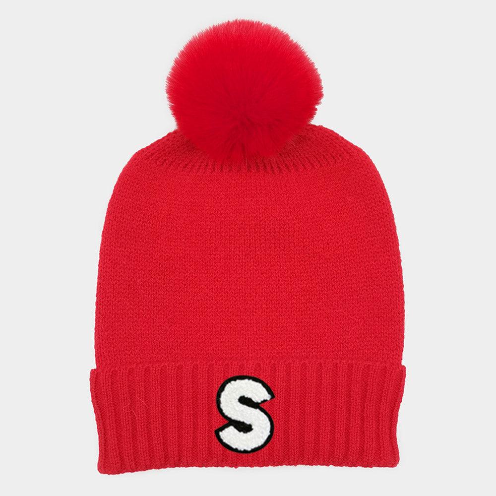Monogram Faux Fur Pom Pom Knit Beanie Hat