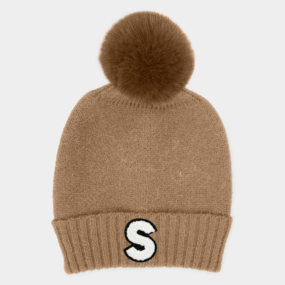 Monogram Faux Fur Pom Pom Knit Beanie Hat - Jewelry Store by Erik Rayo