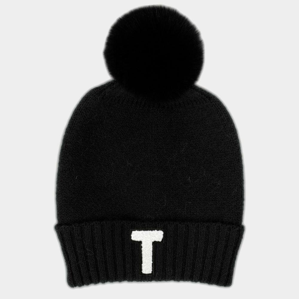 Monogram Faux Fur Pom Pom Knit Beanie Hat - Jewelry Store by Erik Rayo