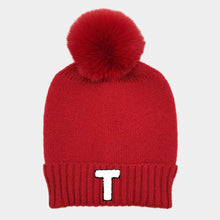 Load image into Gallery viewer, Monogram Faux Fur Pom Pom Knit Beanie Hat
