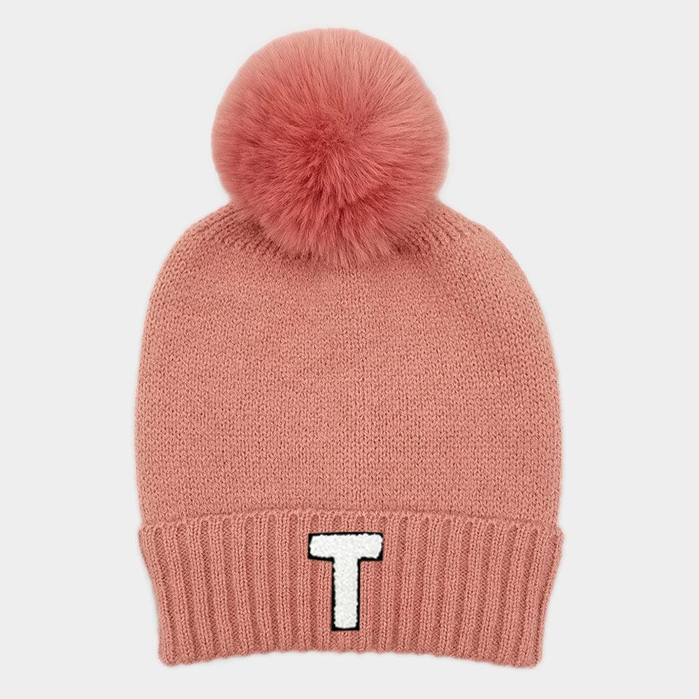 Monogram Faux Fur Pom Pom Knit Beanie Hat - Jewelry Store by Erik Rayo