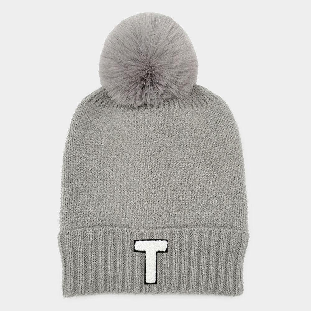 Monogram Faux Fur Pom Pom Knit Beanie Hat - Jewelry Store by Erik Rayo
