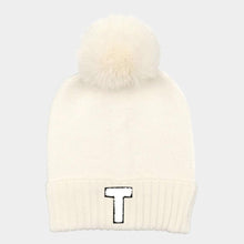 Load image into Gallery viewer, Monogram Faux Fur Pom Pom Knit Beanie Hat
