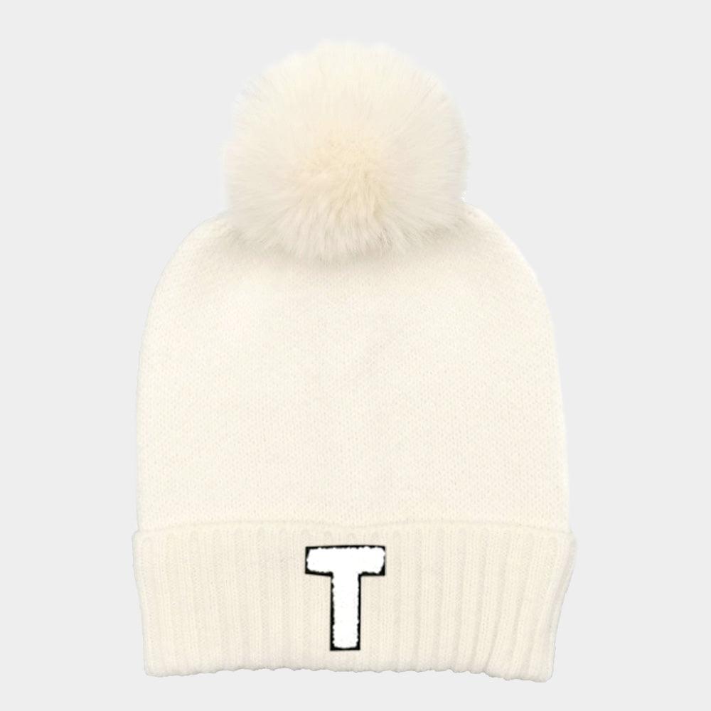 Monogram Faux Fur Pom Pom Knit Beanie Hat