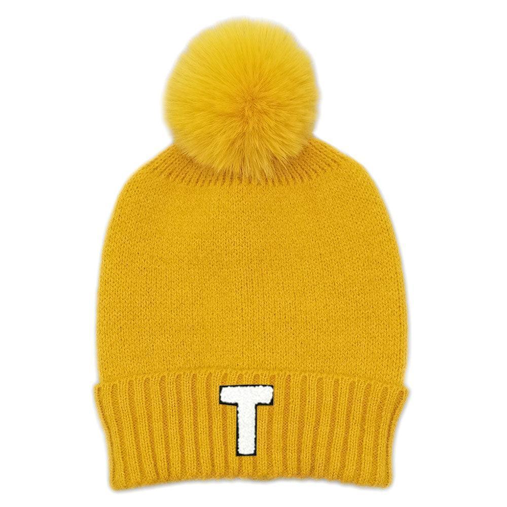 Monogram Faux Fur Pom Pom Knit Beanie Hat - Jewelry Store by Erik Rayo