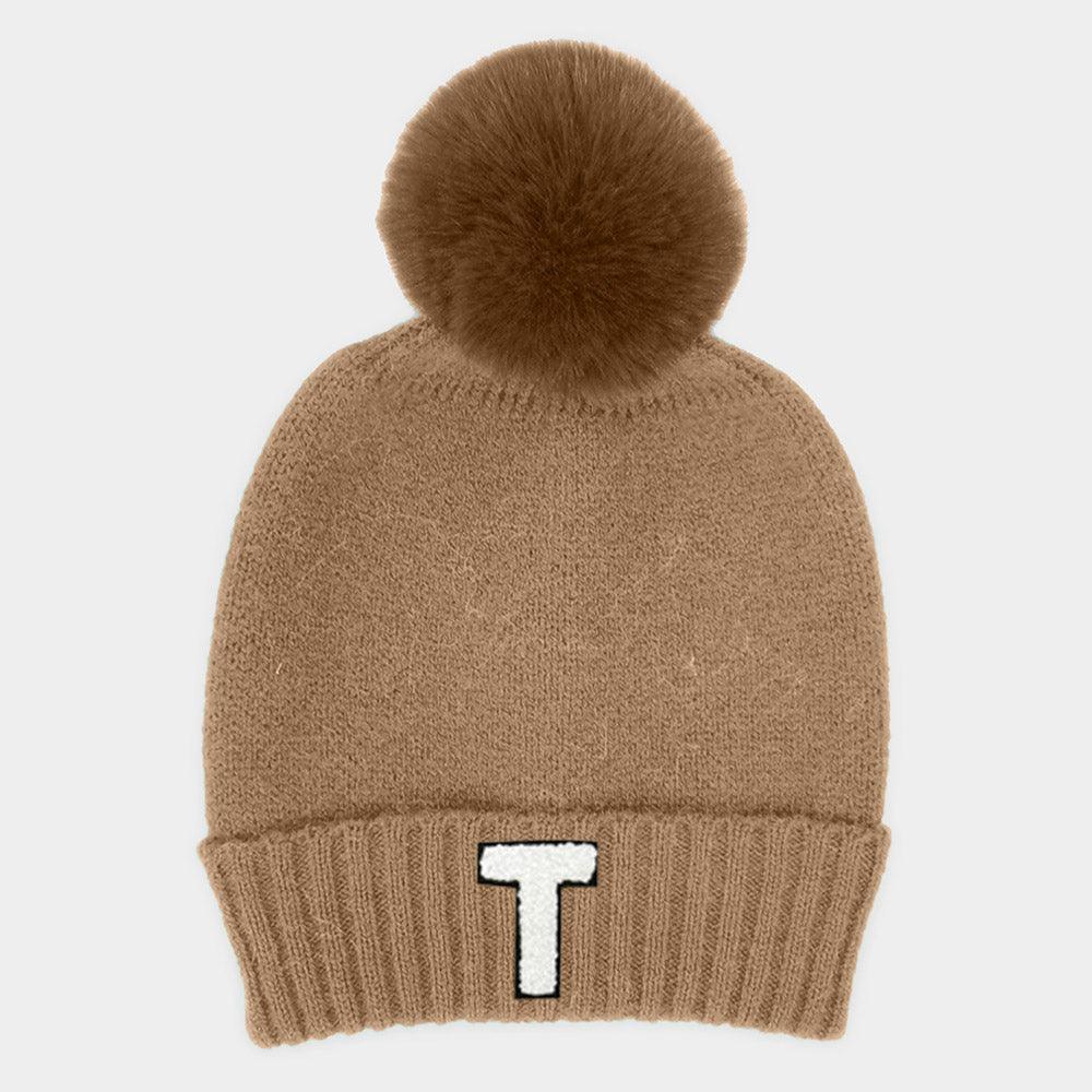 Monogram Faux Fur Pom Pom Knit Beanie Hat - Jewelry Store by Erik Rayo