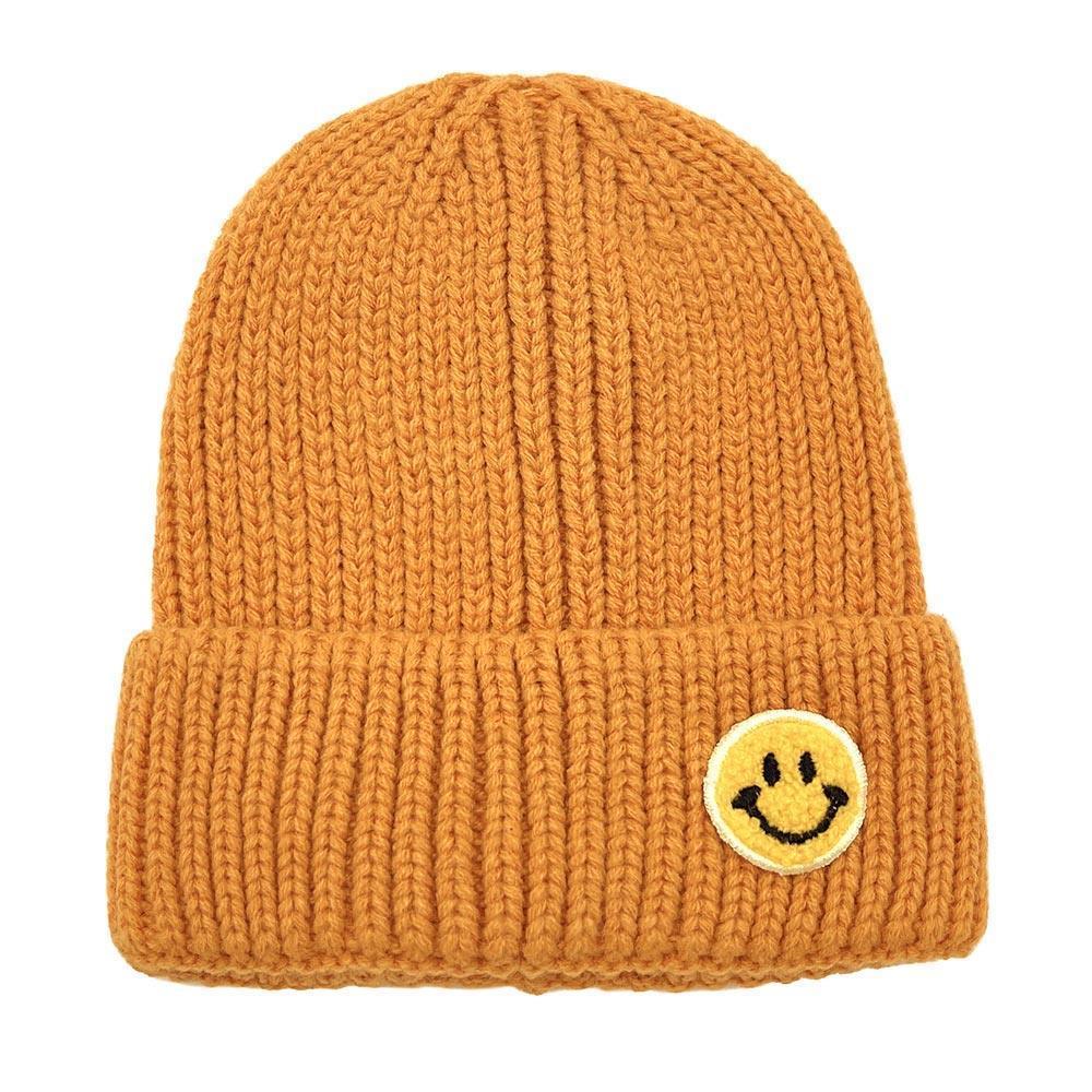 SMILE Patch Pointed Ribbed Knit Beanie Hat - Jewelry Store by Erik Rayo