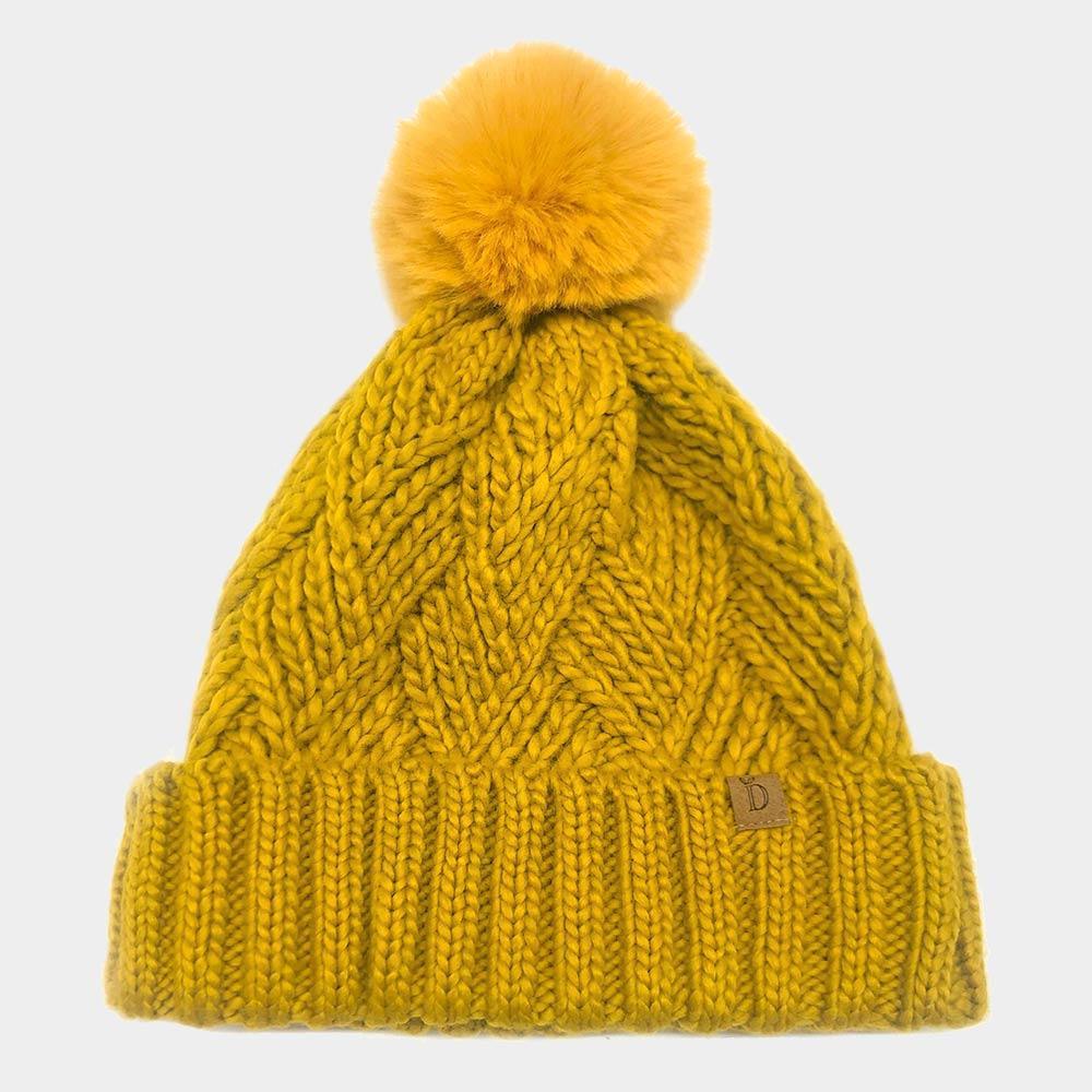 Faux Fur Pom Pom Cable Knit Beanie Hat - Jewelry Store by Erik Rayo