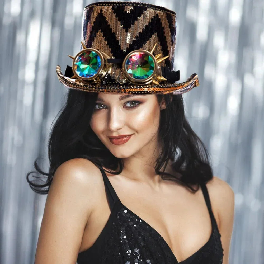 Zigzag Chevron Patterned Burning Man Sequin Goggle Hat - Jewelry Store by Erik Rayo