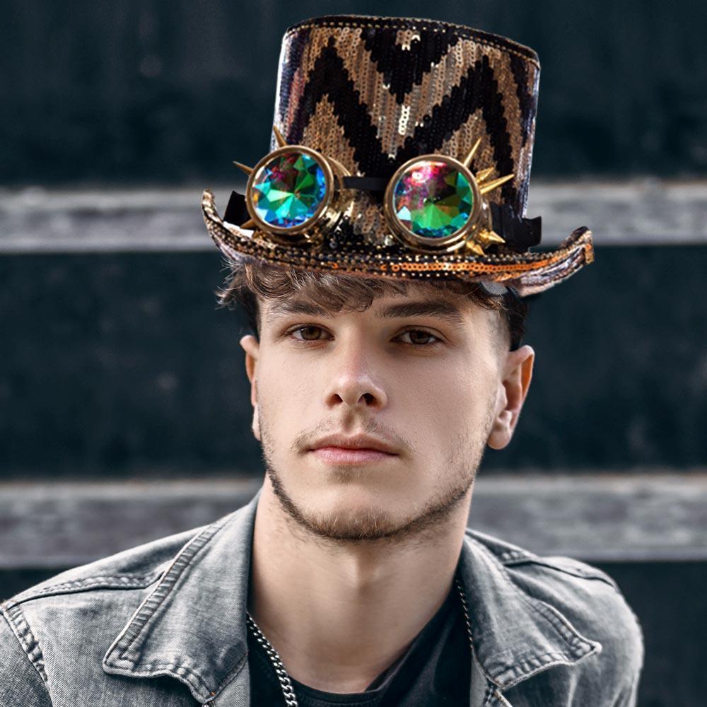 Zigzag Chevron Patterned Burning Man Sequin Goggle Hat - Jewelry Store by Erik Rayo