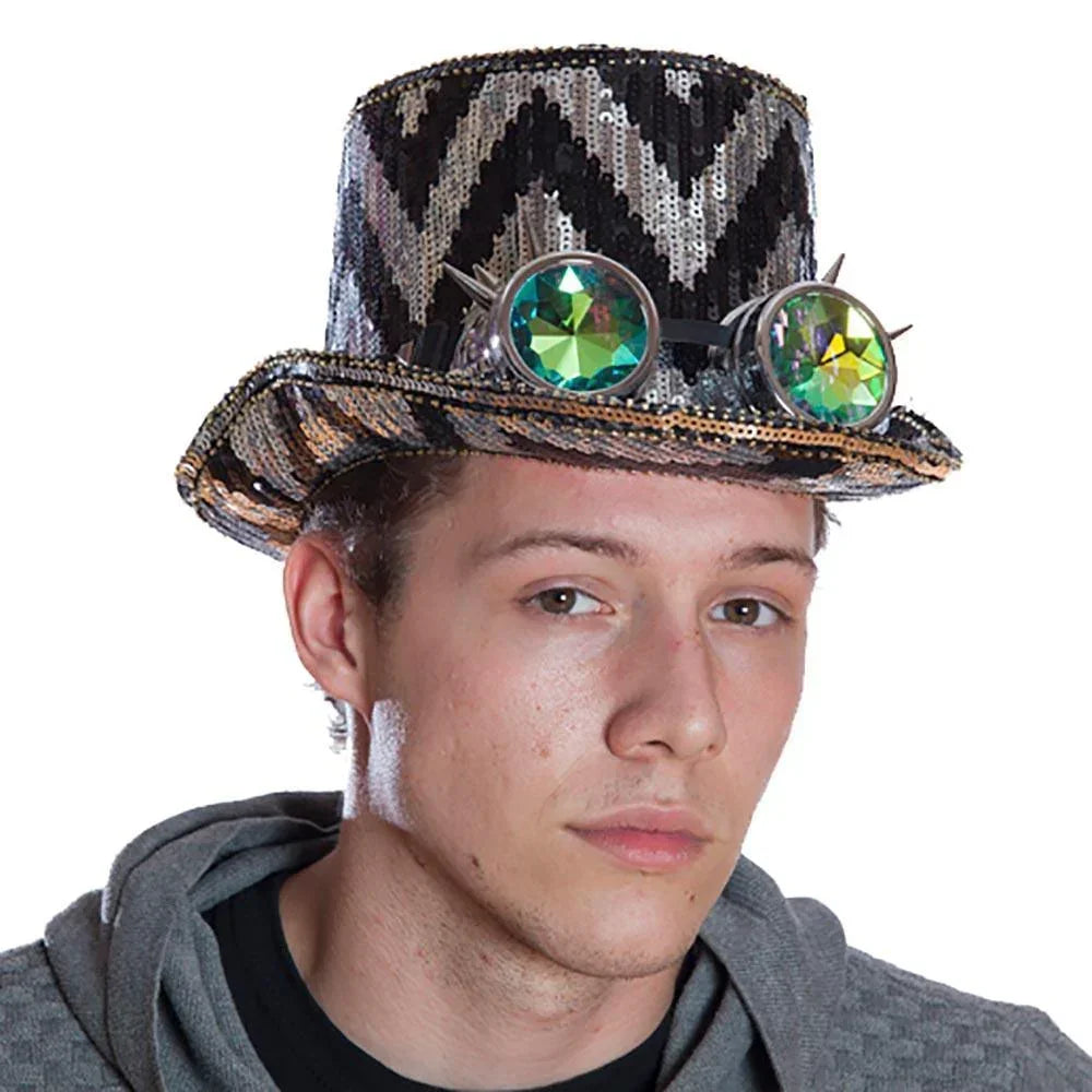 Zigzag Chevron Patterned Burning Man Sequin Goggle Hat - Jewelry Store by Erik Rayo
