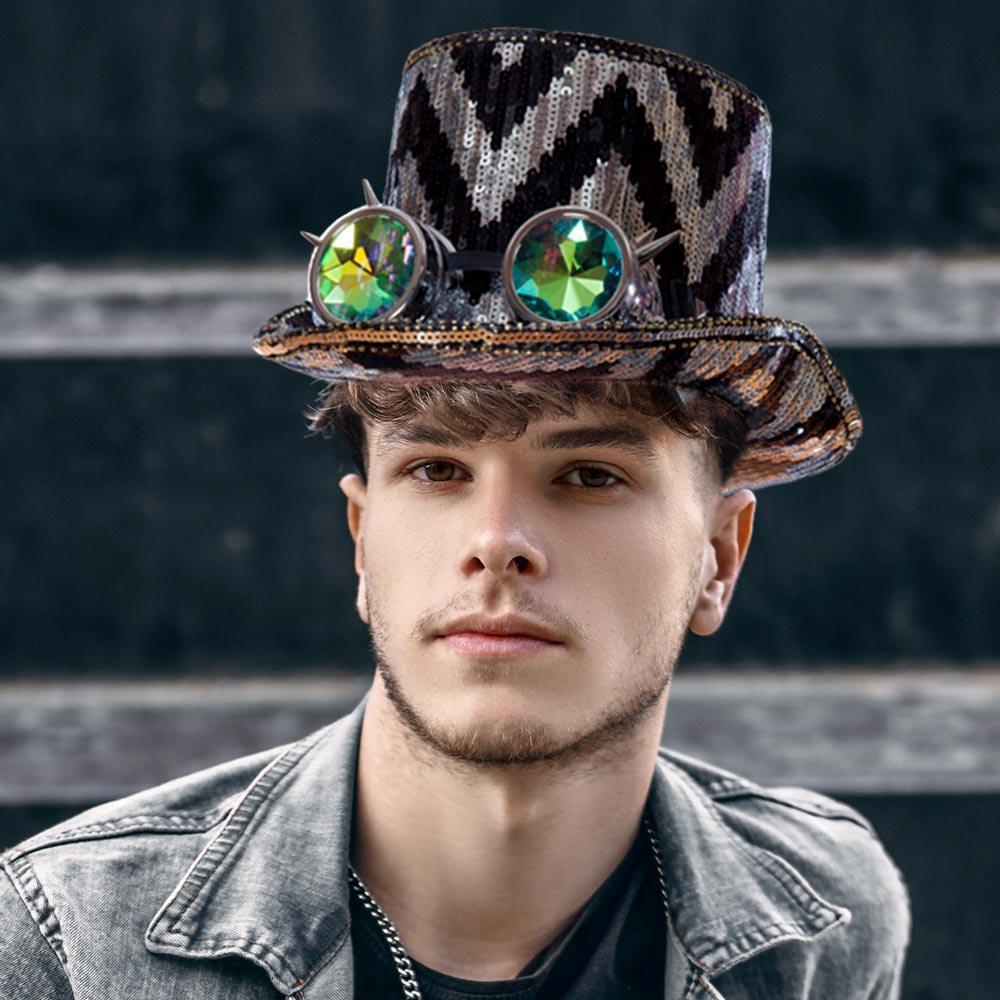 Zigzag Chevron Patterned Burning Man Sequin Goggle Hat - Jewelry Store by Erik Rayo