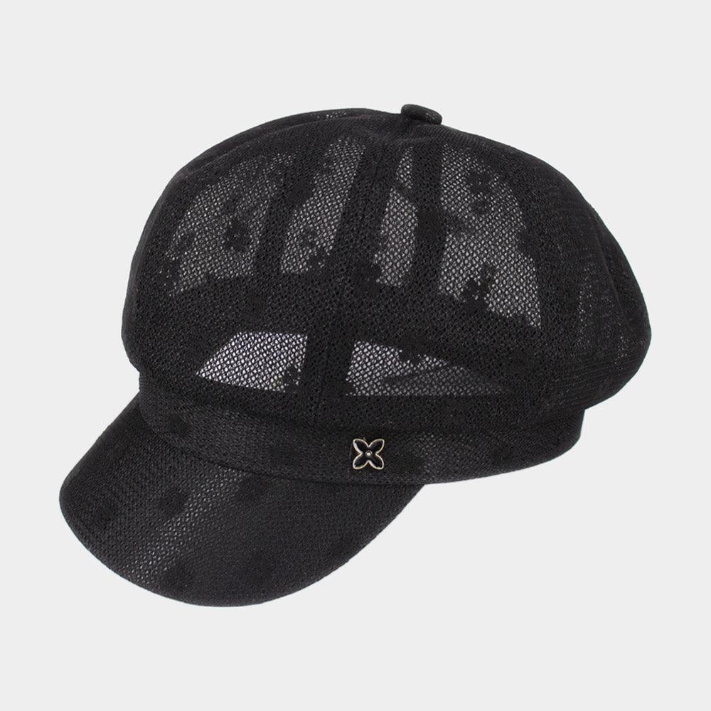 Quatrefoil Pointed Floral Pattern Detailed Mesh Newsboy Hat - Jewelry Store by Erik Rayo