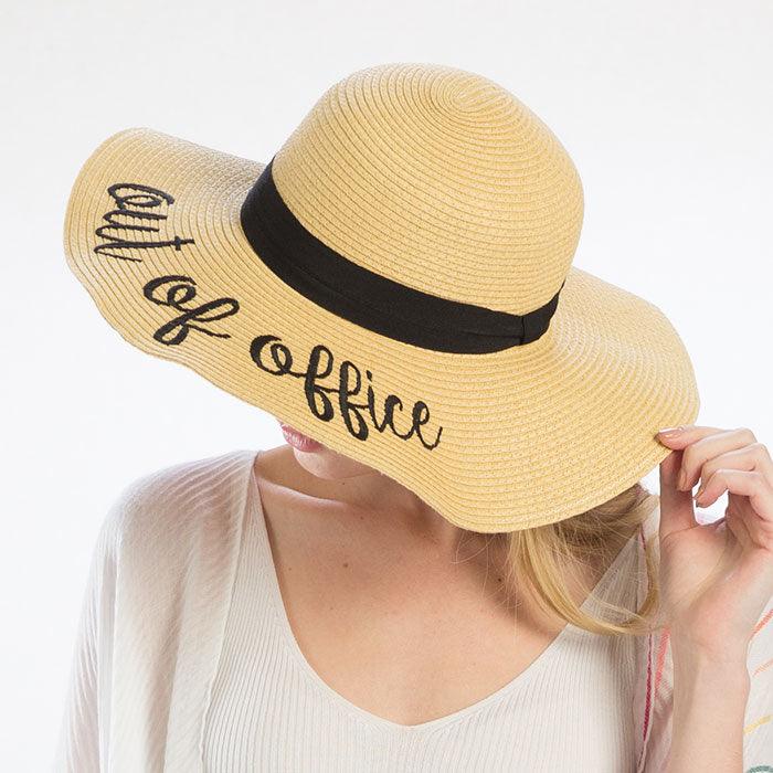 Out of Office Embroidery Straw Floppy Sun Hat