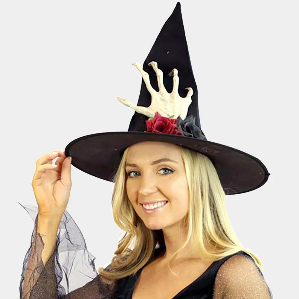 Skull Hand Flower Halloween Witch Hat - Jewelry Store by Erik Rayo