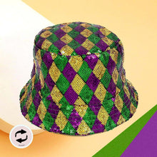 Load image into Gallery viewer, Mardi Gras Sequin Reversible Bucket Hat
