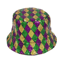 Load image into Gallery viewer, Mardi Gras Sequin Reversible Bucket Hat
