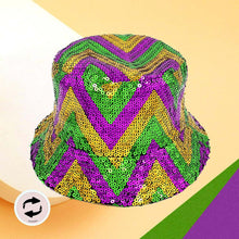 Load image into Gallery viewer, Mardi Gras Sequin Reversible Bucket Hat
