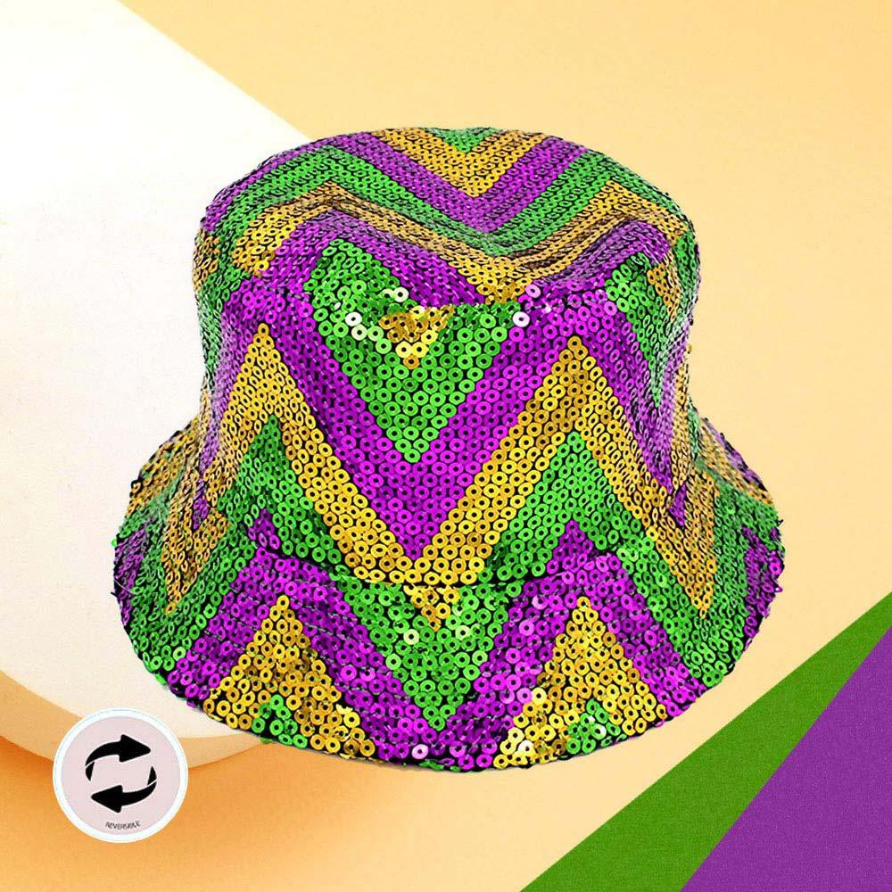 Mardi Gras Sequin Reversible Bucket Hat