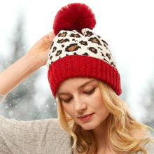 Load image into Gallery viewer, Leopard Print Pom Pom Beanie Hat
