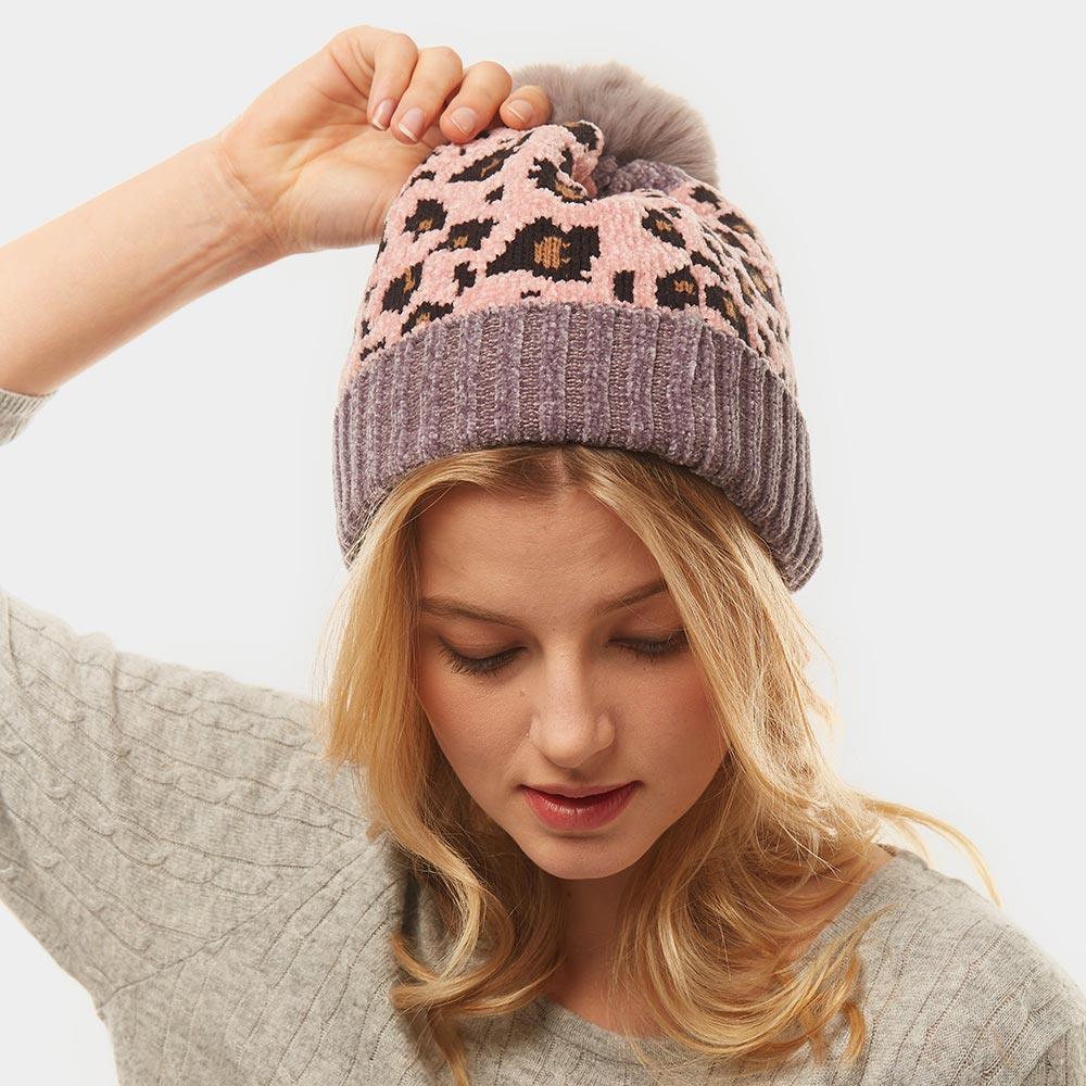 Leopard Print Pom Pom Beanie Hat - Jewelry Store by Erik Rayo