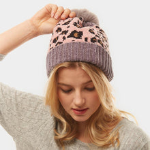 Load image into Gallery viewer, Leopard Print Pom Pom Beanie Hat
