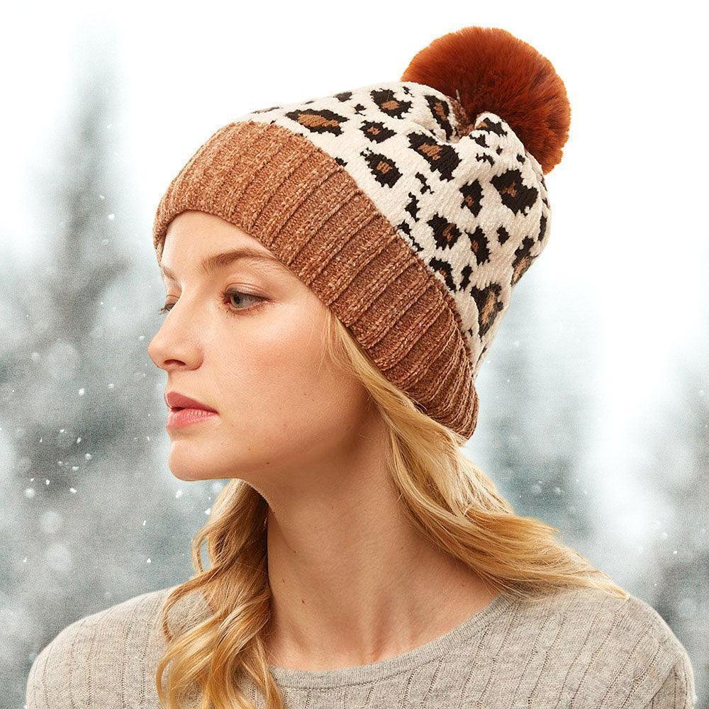 Leopard Print Pom Pom Beanie Hat - Jewelry Store by Erik Rayo