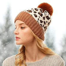 Load image into Gallery viewer, Leopard Print Pom Pom Beanie Hat
