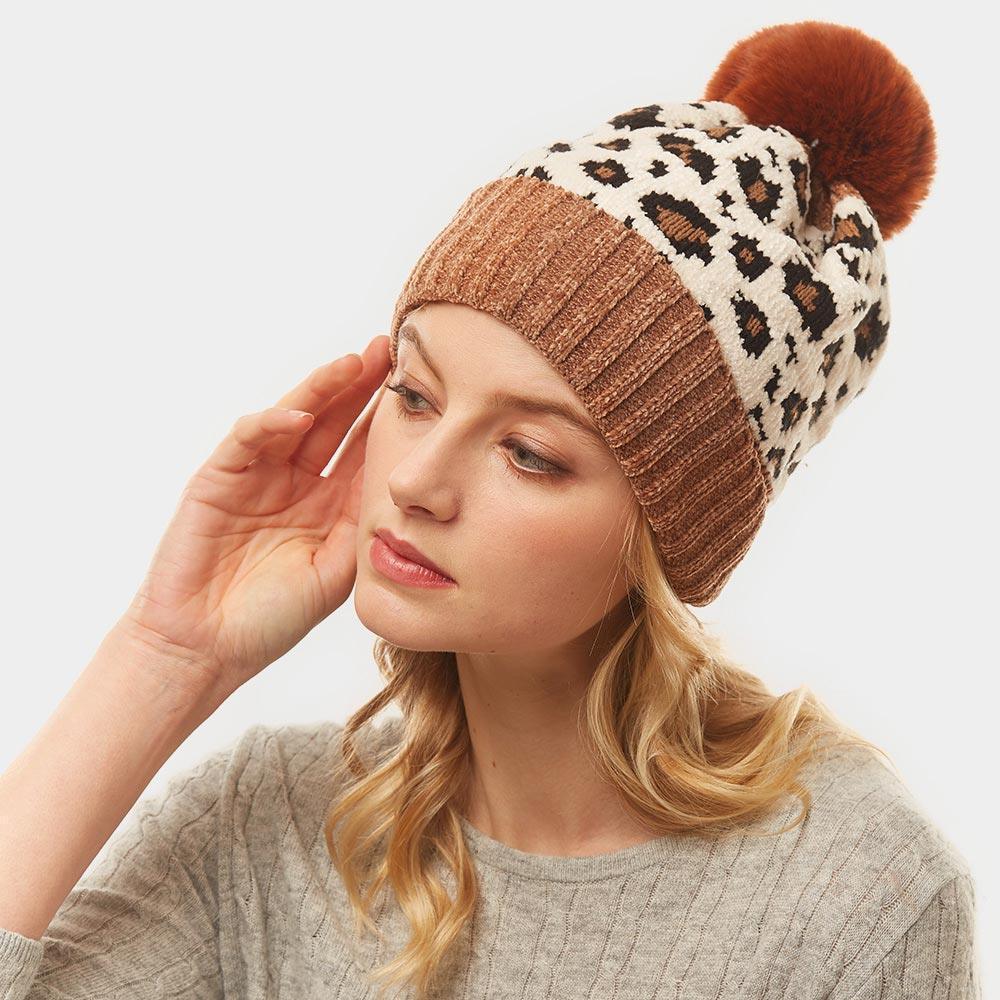 Leopard Print Pom Pom Beanie Hat - Jewelry Store by Erik Rayo
