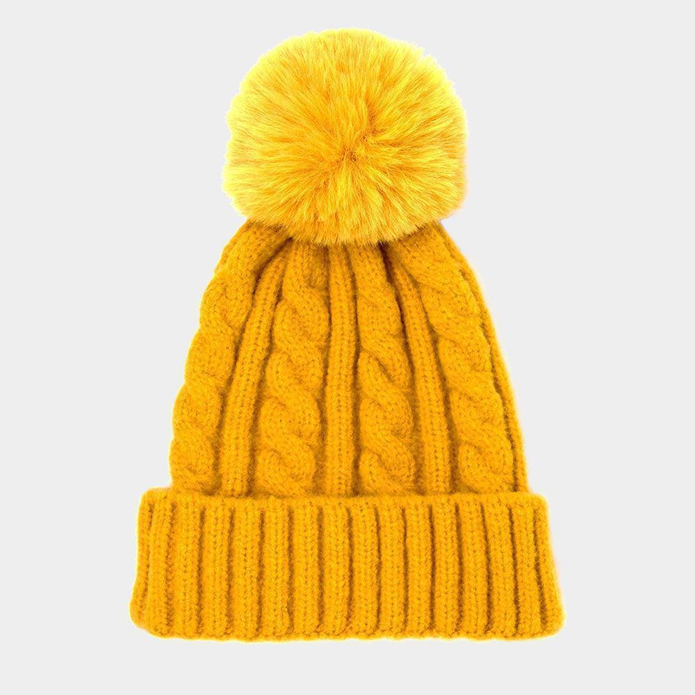Cable Knit Pompom Solid Beanie Hat - Jewelry Store by Erik Rayo