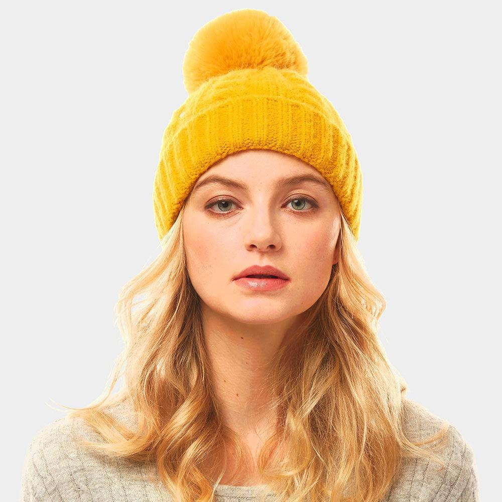 Cable Knit Pompom Solid Beanie Hat - Jewelry Store by Erik Rayo