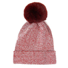 Load image into Gallery viewer, Metallic Thread Pompom Beanie Hat
