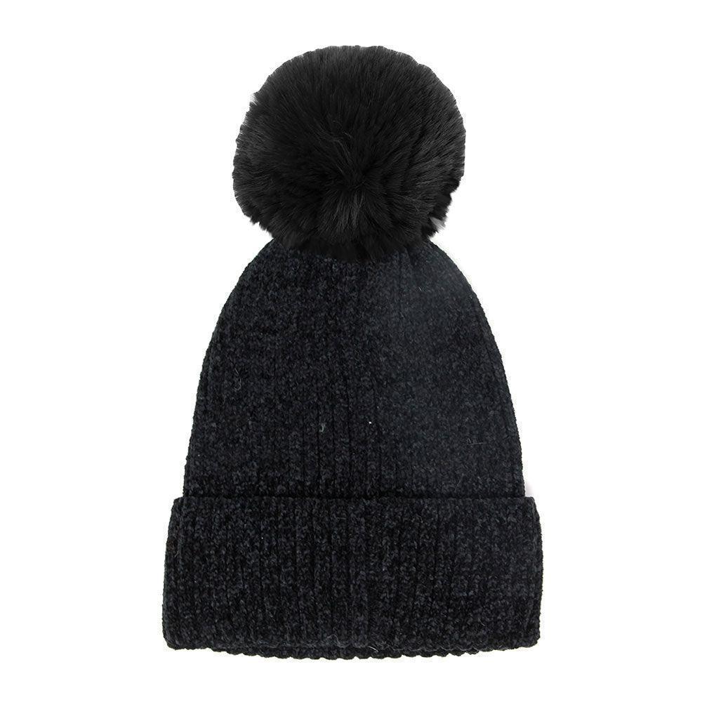 Solid Chenille Pom Pom Beanie Hat - Jewelry Store by Erik Rayo