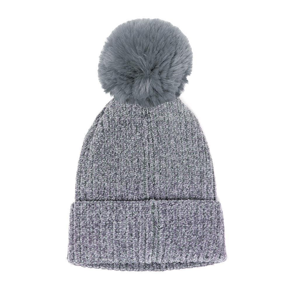 Solid Chenille Pom Pom Beanie Hat - Jewelry Store by Erik Rayo