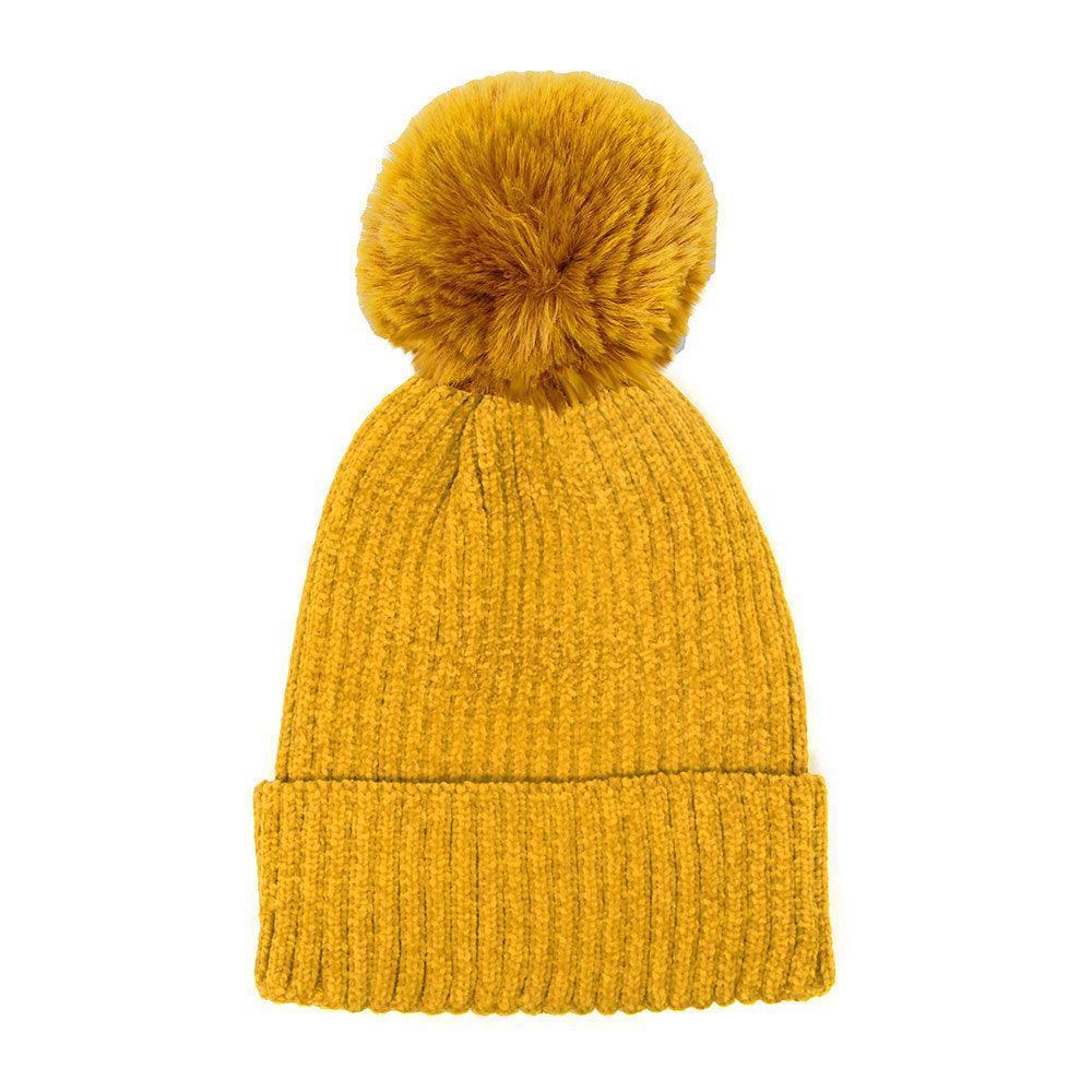 Solid Chenille Pom Pom Beanie Hat - Jewelry Store by Erik Rayo