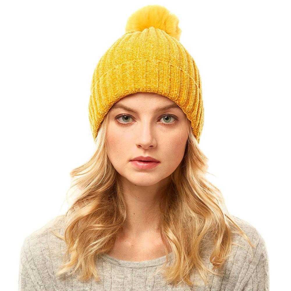 Solid Chenille Pom Pom Beanie Hat - Jewelry Store by Erik Rayo