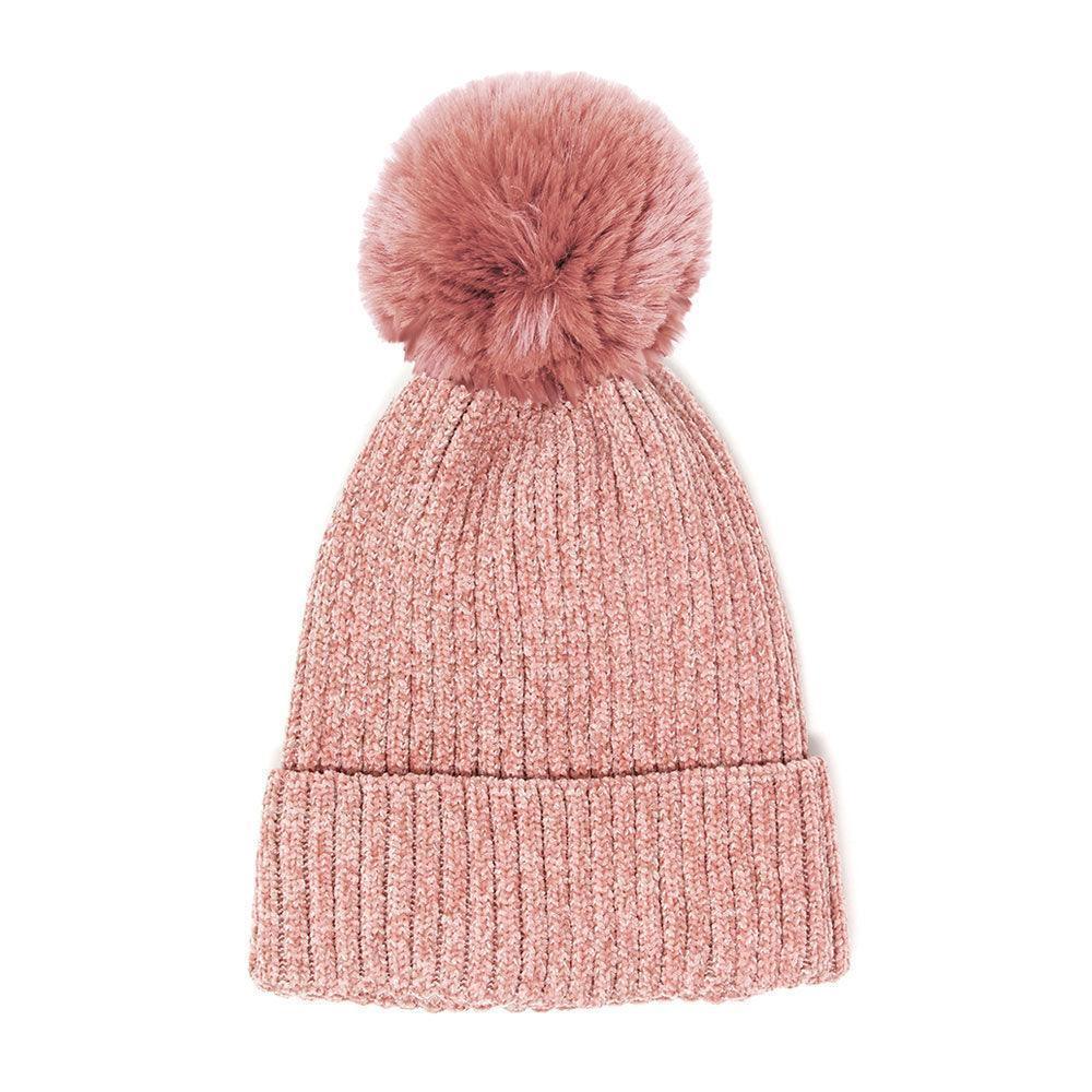 Solid Chenille Pom Pom Beanie Hat - Jewelry Store by Erik Rayo