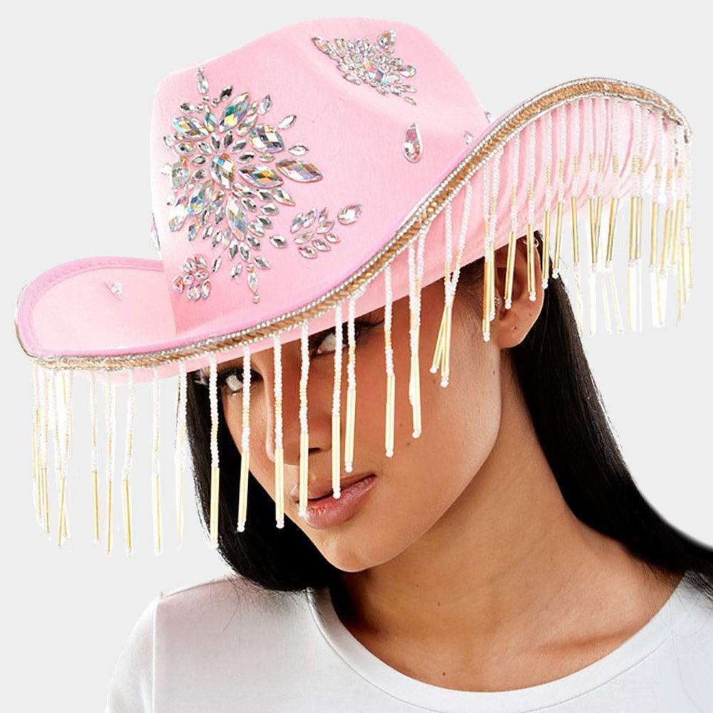 Bead Fringed Stone Embellished Hat - Jewelry Store by Erik Rayo
