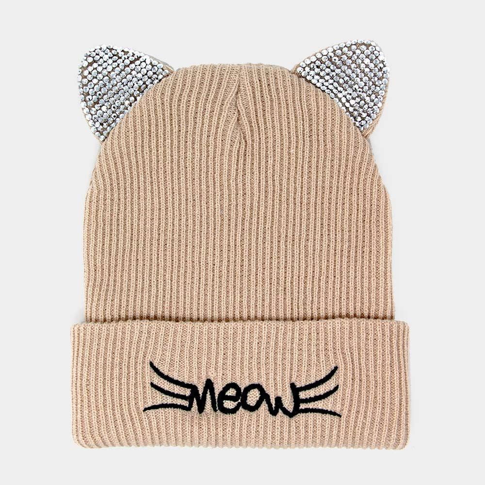 Meow Stone Cat Ear Solid Beanie Hat - Jewelry Store by Erik Rayo