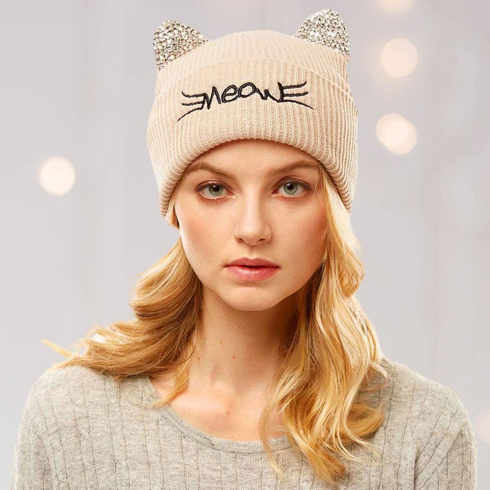 Meow Stone Cat Ear Solid Beanie Hat - Jewelry Store by Erik Rayo