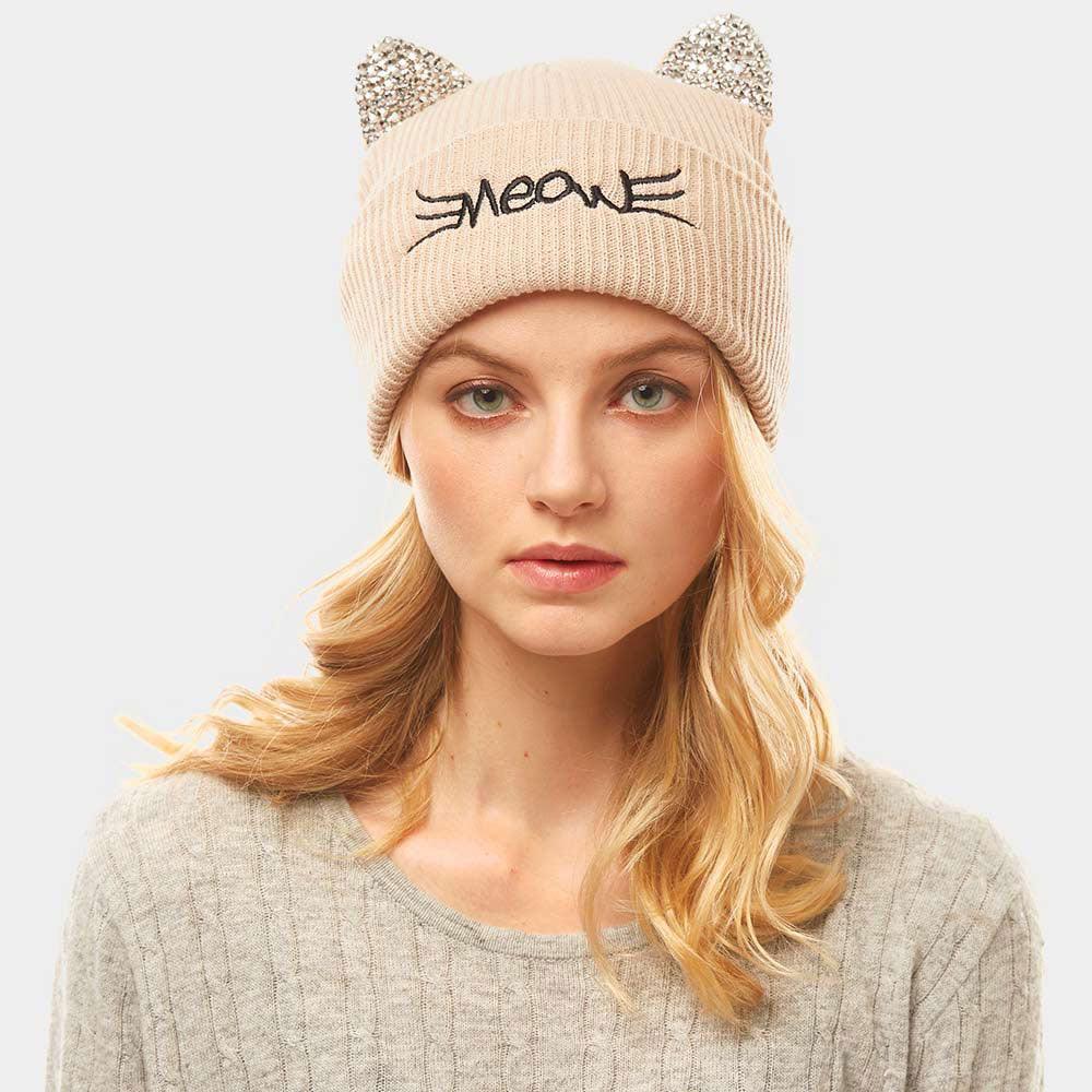 Meow Stone Cat Ear Solid Beanie Hat - Jewelry Store by Erik Rayo