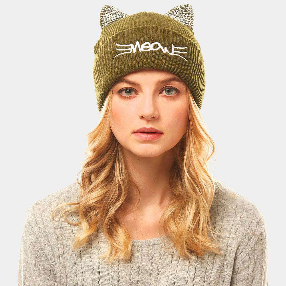 Meow Stone Cat Ear Solid Beanie Hat - Jewelry Store by Erik Rayo