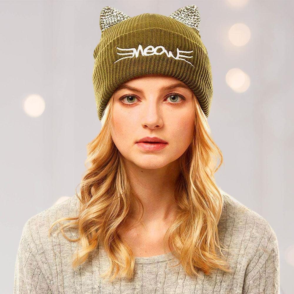 Meow Stone Cat Ear Solid Beanie Hat - Jewelry Store by Erik Rayo