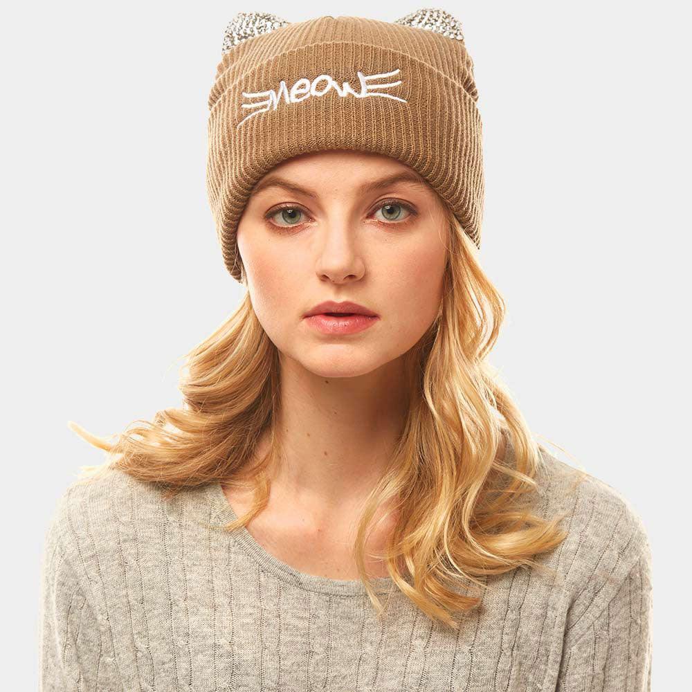 Meow Stone Cat Ear Solid Beanie Hat - Jewelry Store by Erik Rayo