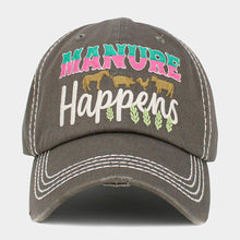 Load image into Gallery viewer, Manure Happens Message Animals Pointed Vintage Baseball Cap
