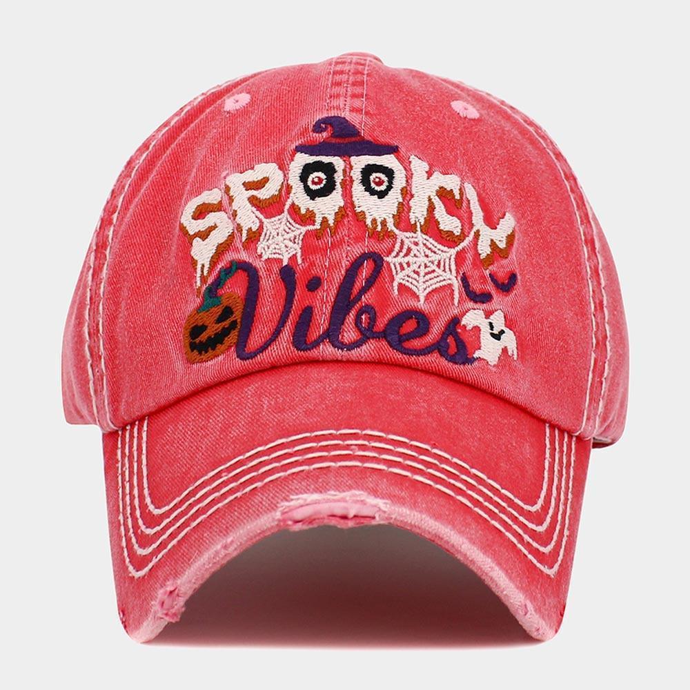 Spooky Vibes Message Witch Hat Pumpkin Ghost Pointed Vintage Baseball Cap - Jewelry Store by Erik Rayo