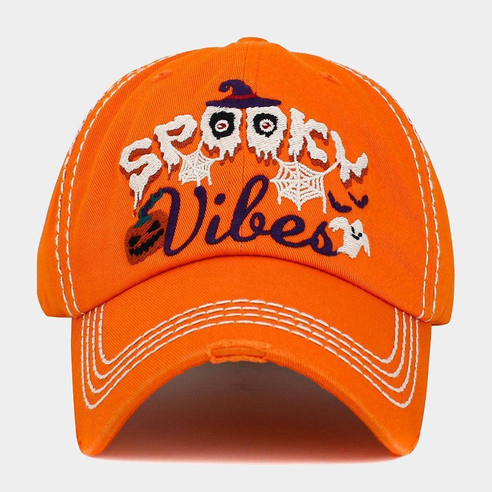 Spooky Vibes Message Witch Hat Pumpkin Ghost Pointed Vintage Baseball Cap - Jewelry Store by Erik Rayo