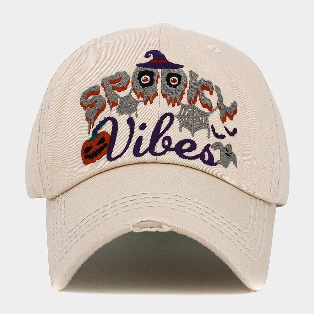Spooky Vibes Message Witch Hat Pumpkin Ghost Pointed Vintage Baseball Cap - Jewelry Store by Erik Rayo