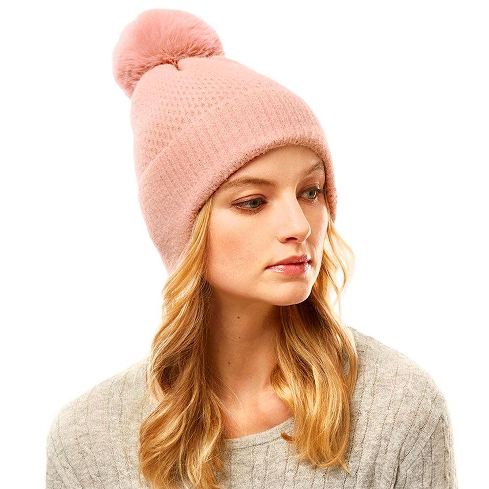 Solid Earflap Knit Pom Pom Beanie Hat - Jewelry Store by Erik Rayo