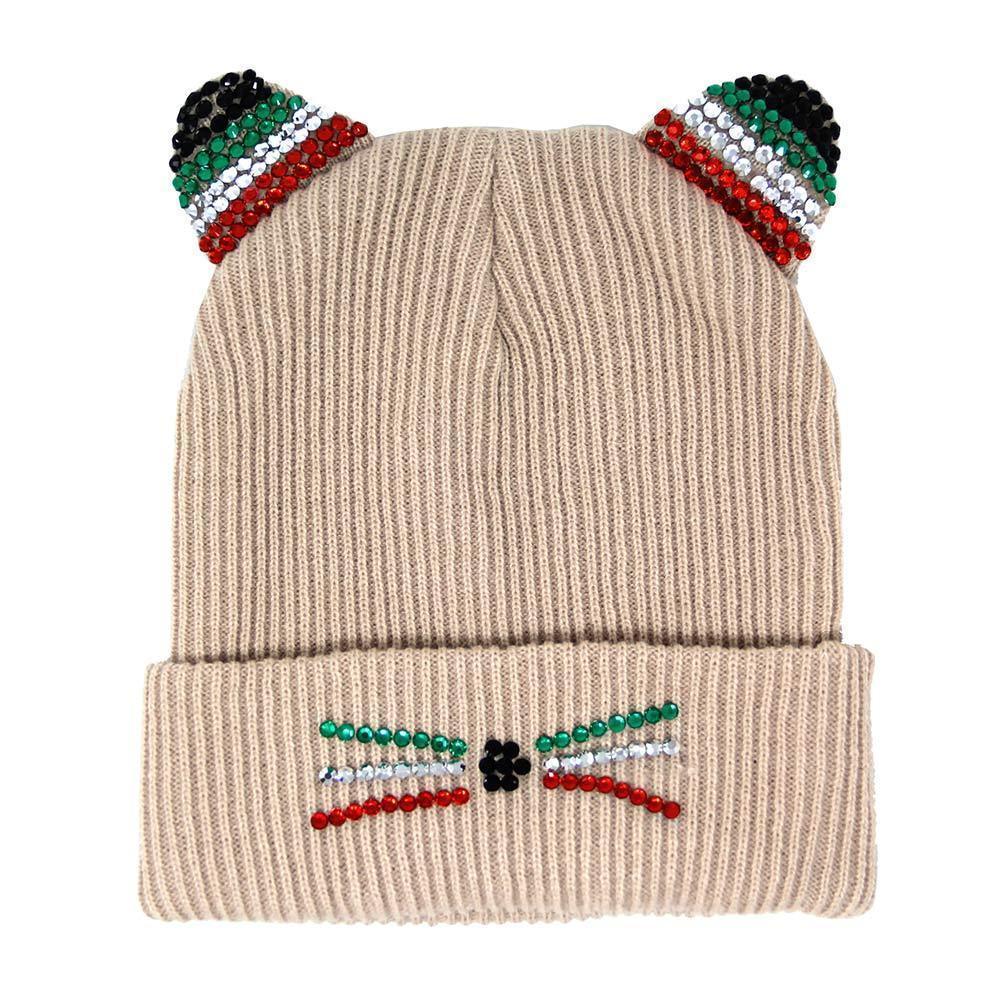 Crystal Embellished Cat Ear Beanie Hat - Jewelry Store by Erik Rayo
